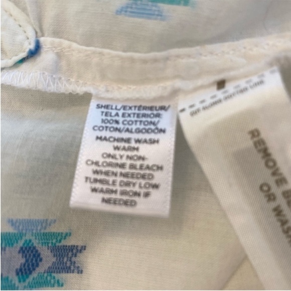 LOFT Ann Taylor Lightweight White Long Sleeve Shirt w/ Blue embroidered Pattern - Picture 9 of 9